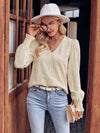 V-Neck Puff Sleeve Blouse Sand Blouses - Tophatter Daily Deals