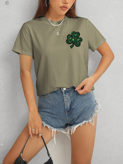 Lucky Clover Round Neck Short Sleeve T-Shirt Women's T-Shirts - Tophatter Daily Deals