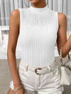 Mock Neck Ribbed Knit Tank White Blouses - Tophatter Daily Deals