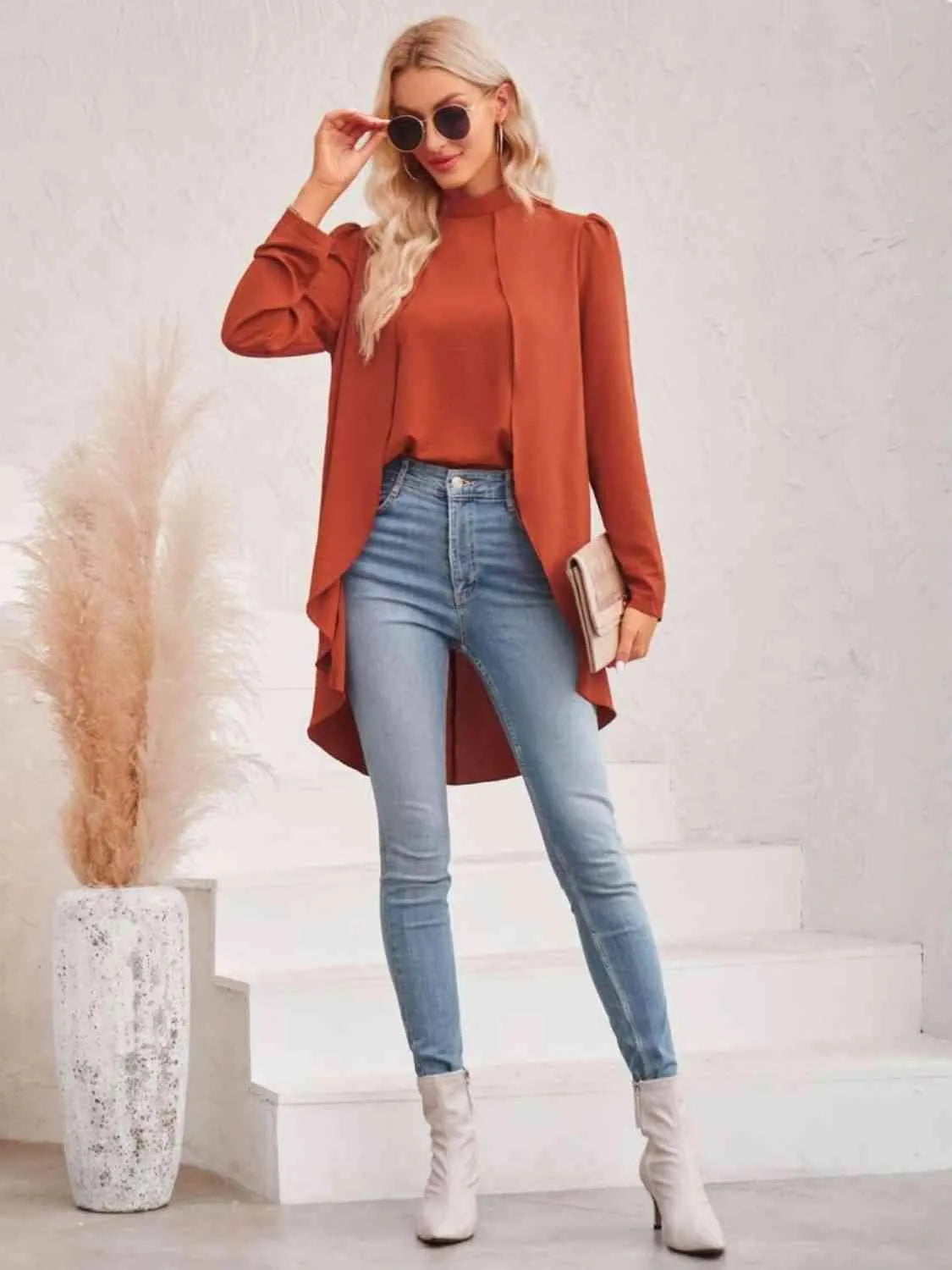 Long Puff Sleeve High-Low Blouse Blouses - Tophatter Daily Deals