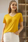 Ninexis Full Size V-Neck Short Sleeve T-Shirt MUSTARD Women's T-Shirts - Tophatter Daily Deals