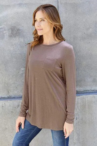 Basic Bae Full Size Round Neck Long Sleeve Top Blouses - Tophatter Daily Deals