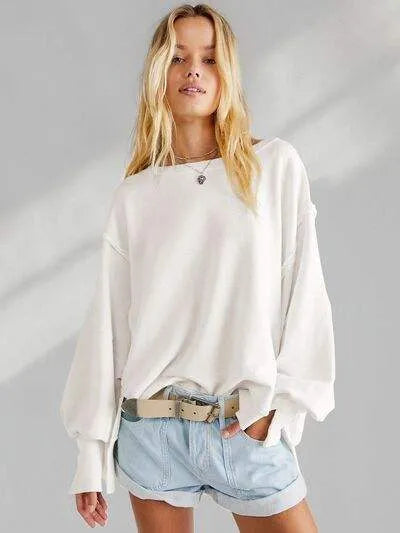 Slit Round Neck Dropped Shoulder T-Shirt Women's T-Shirts - Tophatter Daily Deals
