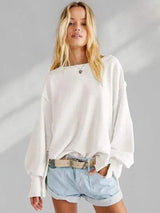 Slit Round Neck Dropped Shoulder T-Shirt Women's T-Shirts - Tophatter Daily Deals
