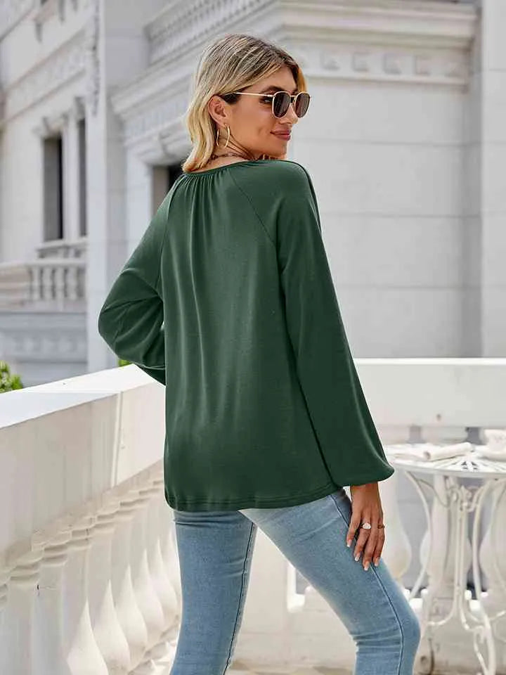 V-Neck Long Sleeve Blouse Blouses - Tophatter Daily Deals