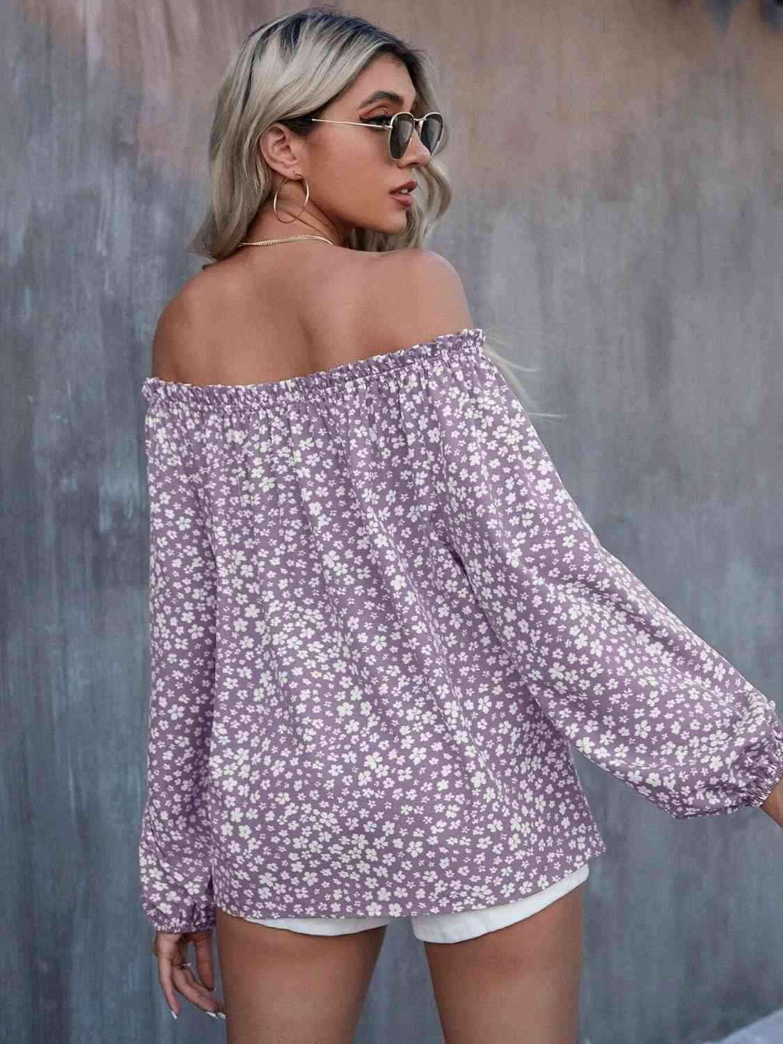 Off-Shoulder Long Sleeve Blouse Blouses - Tophatter Daily Deals