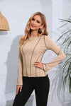 Ribbed Round Neck Long Sleeve Blouse Blouses - Tophatter Daily Deals