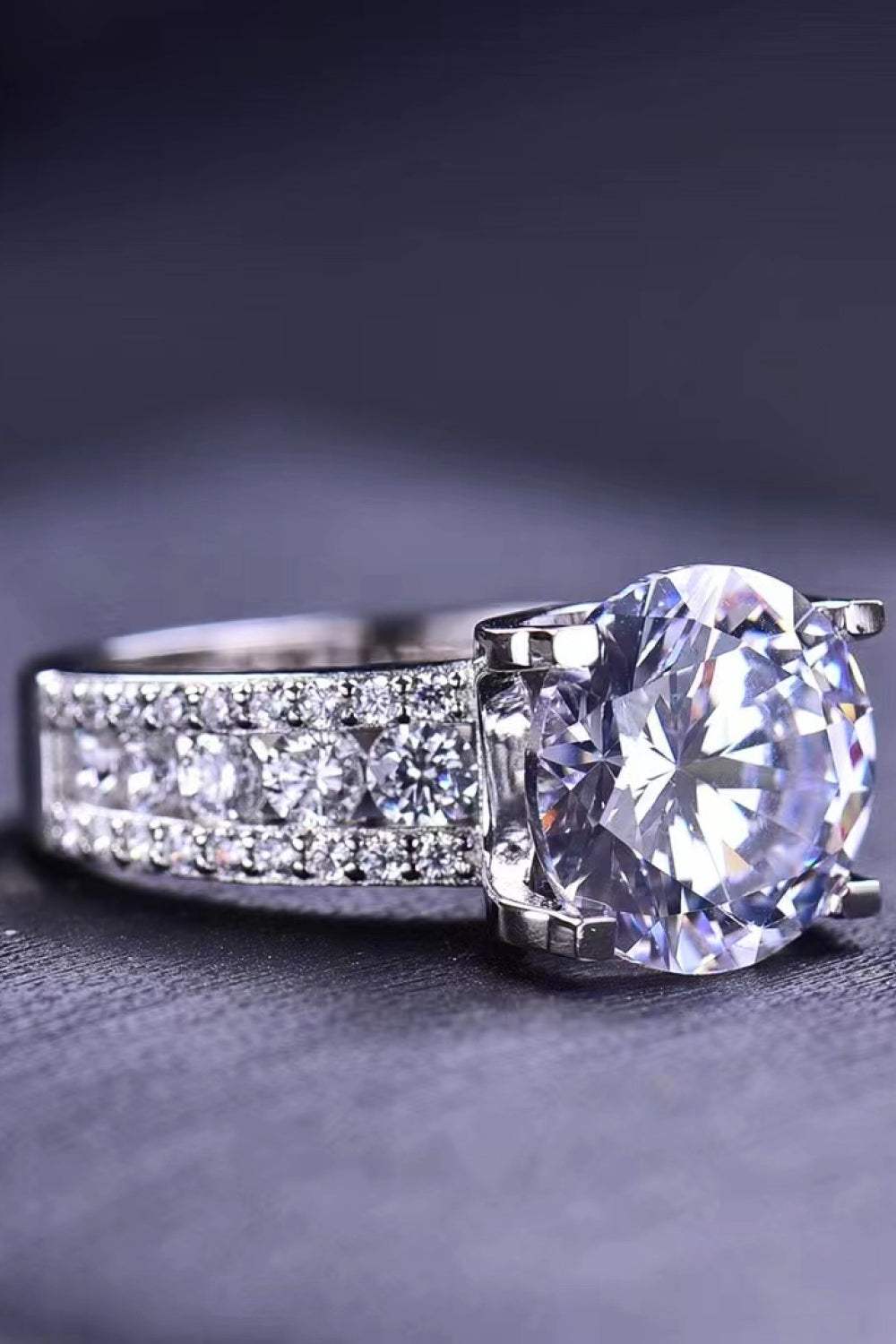 Platinum-Plated 5 Carat Moissanite Side Stone Ring Moissanite - Tophatter Daily Deals