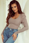 Long Puff Sleeve Ribbed Top Blouses - Tophatter Daily Deals