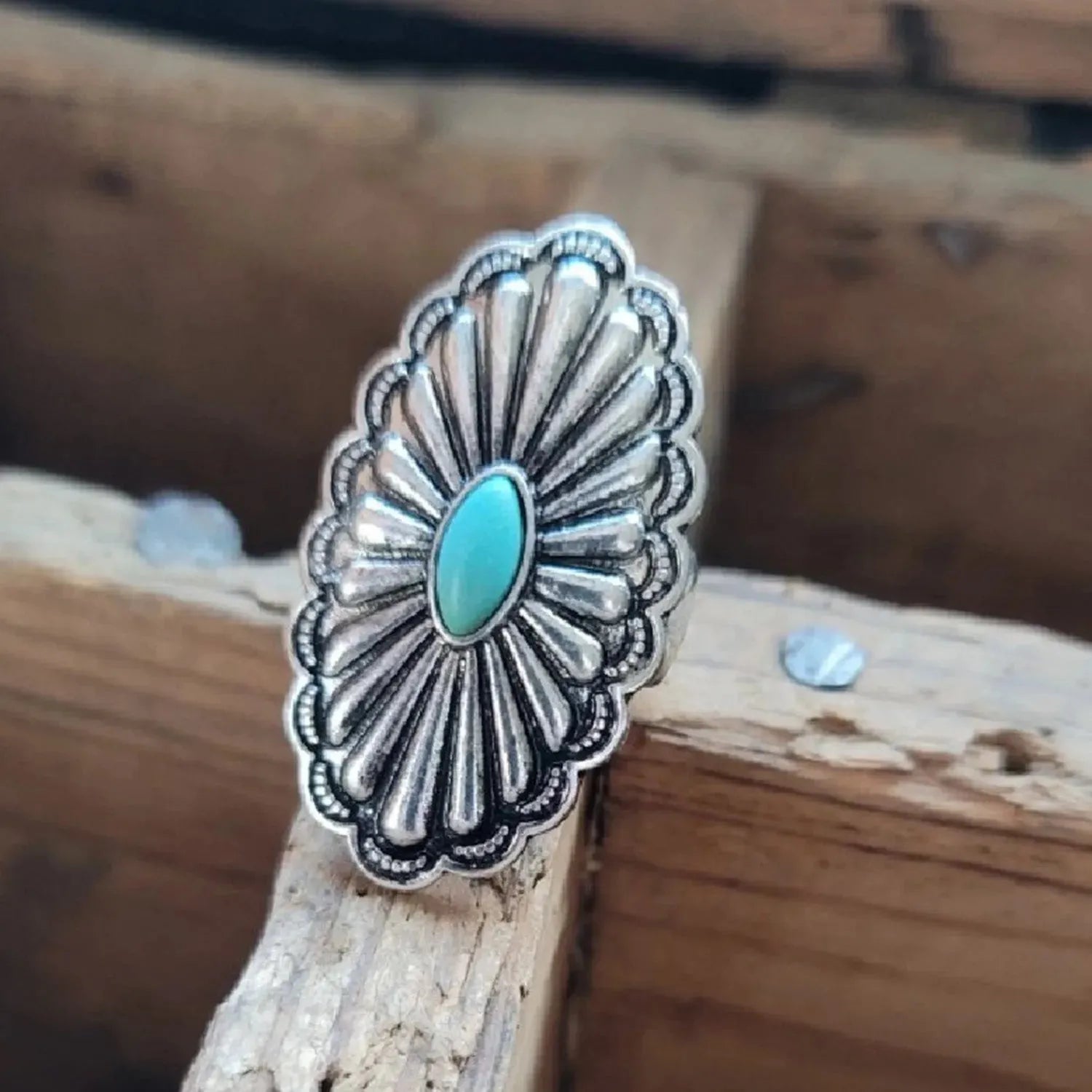 Flower Shape Artificial Turquoise Ring Silver One Size Rings - Tophatter Daily Deals