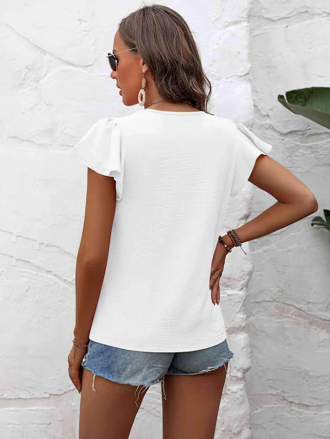 Textured Flutter Sleeve Blouse Blouses - Tophatter Daily Deals