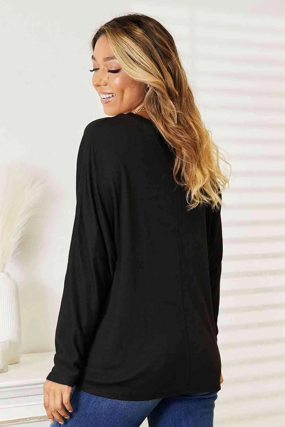 Double Take Seam Detail Round Neck Long Sleeve Top Women's T-Shirts - Tophatter Daily Deals