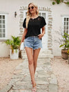 Lace Detail Round Neck Short Sleeve T-Shirt Women's T-Shirts - Tophatter Daily Deals