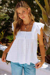 Plaid Square Neck Button Down Babydoll Top White Blouses - Tophatter Daily Deals