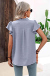 Swiss Dot Flutter Sleeve Notched Neck Blouse Blouses - Tophatter Daily Deals