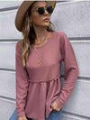 Waffle-Knit Long Sleeve Peplum Blouse Blouses - Tophatter Daily Deals