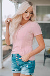 Textured Breast Pocket Buttoned Tee Shirt Women's T-Shirts - Tophatter Daily Deals