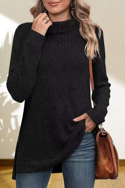 Turtleneck High Low Top Blouses - Tophatter Daily Deals