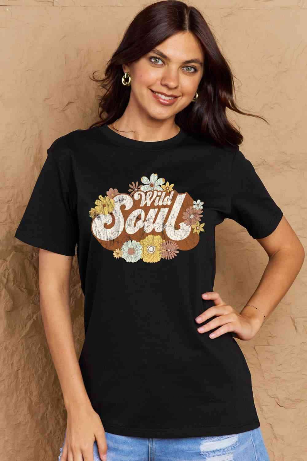 Simply Love Full Size WILD SOUL Graphic Cotton T-Shirt Women's T-Shirts - Tophatter Daily Deals