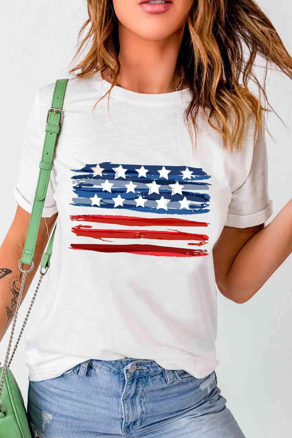 US Flag Graphic Round Neck Tee Women's T-Shirts - Tophatter Daily Deals