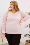 Plus Size Sheer Striped Sleeve V-Neck Top Women's T-Shirts - Tophatter Daily Deals