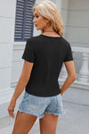 Eyelet Ruched Round Neck Short Sleeve T-Shirt Women's T-Shirts - Tophatter Daily Deals