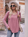 Double Take Pleated Detail Curved Hem Long Sleeve Top Moonlit Mauve Blouses - Tophatter Daily Deals