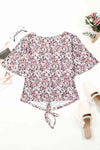 Floral Flutter Sleeve Drawstring Cropped Blouse Blouses - Tophatter Daily Deals