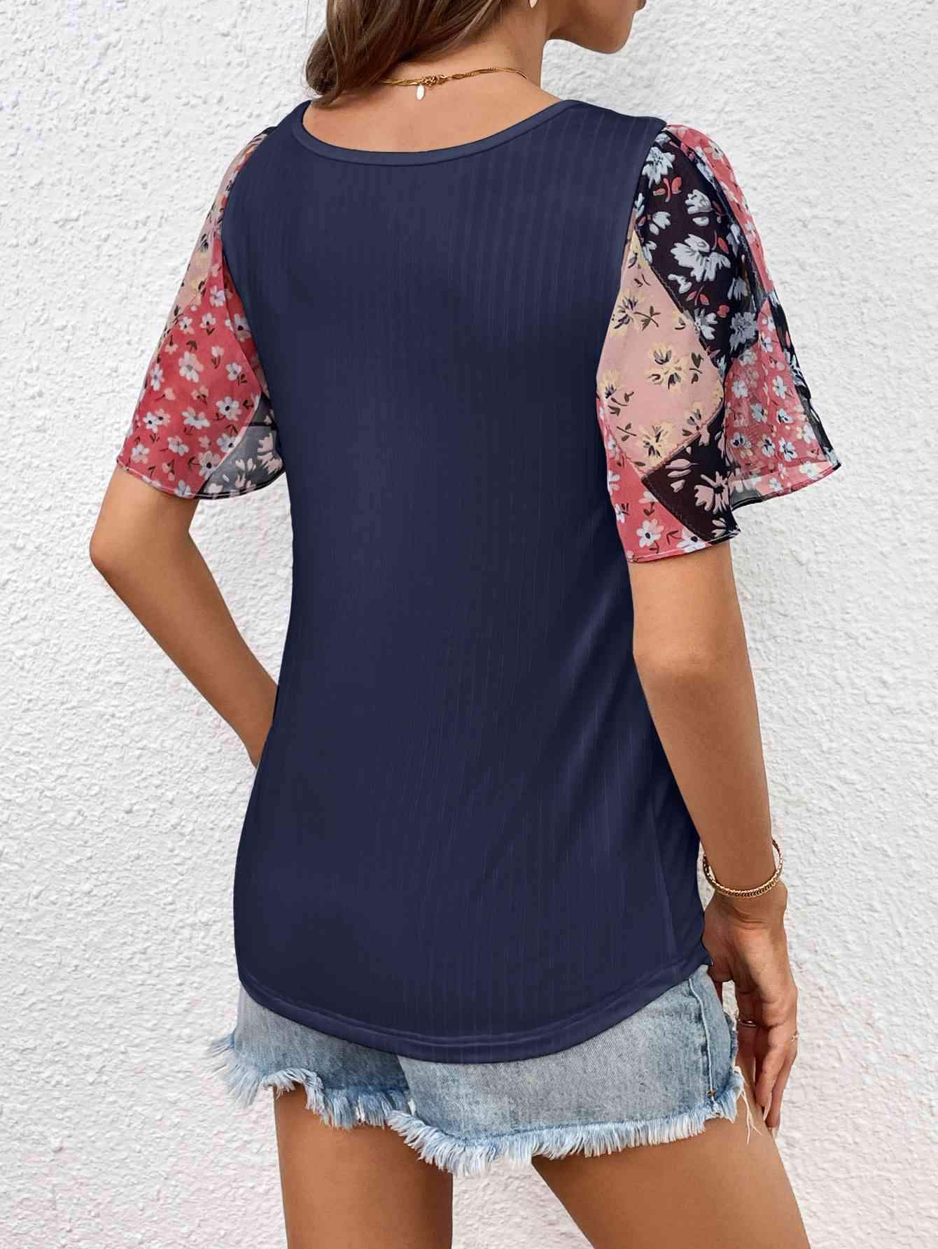 Printed Puff Sleeve Round Neck Tee Women's T-Shirts - Tophatter Daily Deals