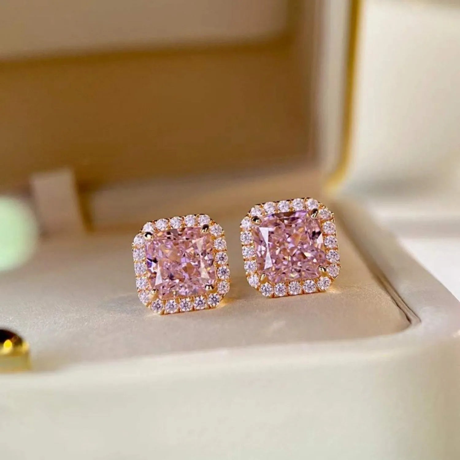 Artificial Gemstone Square Stud Earrings Rose Gold One Size Earrings - Tophatter Daily Deals