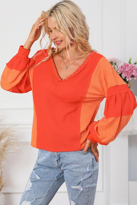 Color Block V-Neck Top - Tophatter Deals