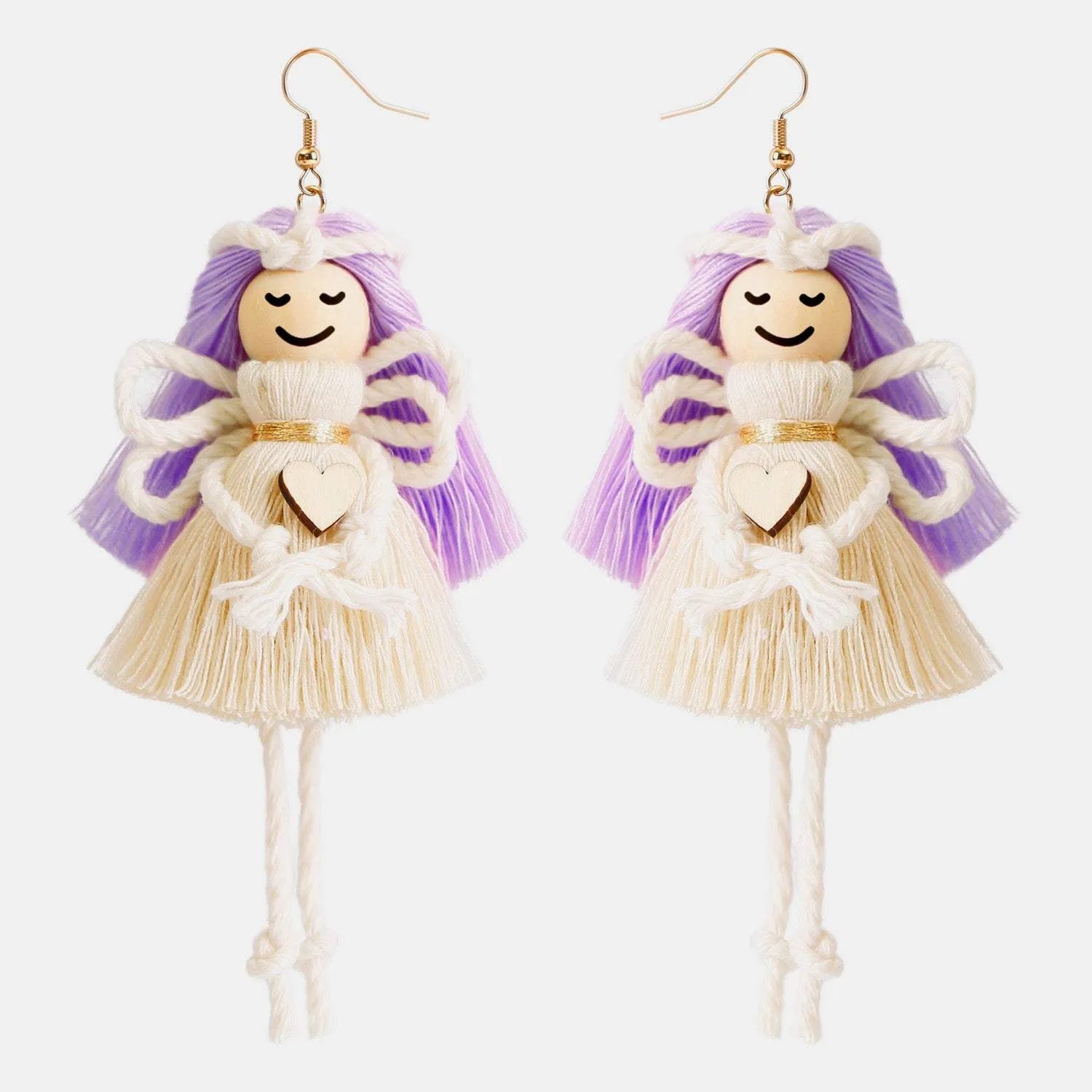 Wood Cotton Cord Brass Angel Dangle Earrings Lilac One Size Earrings - Tophatter Daily Deals