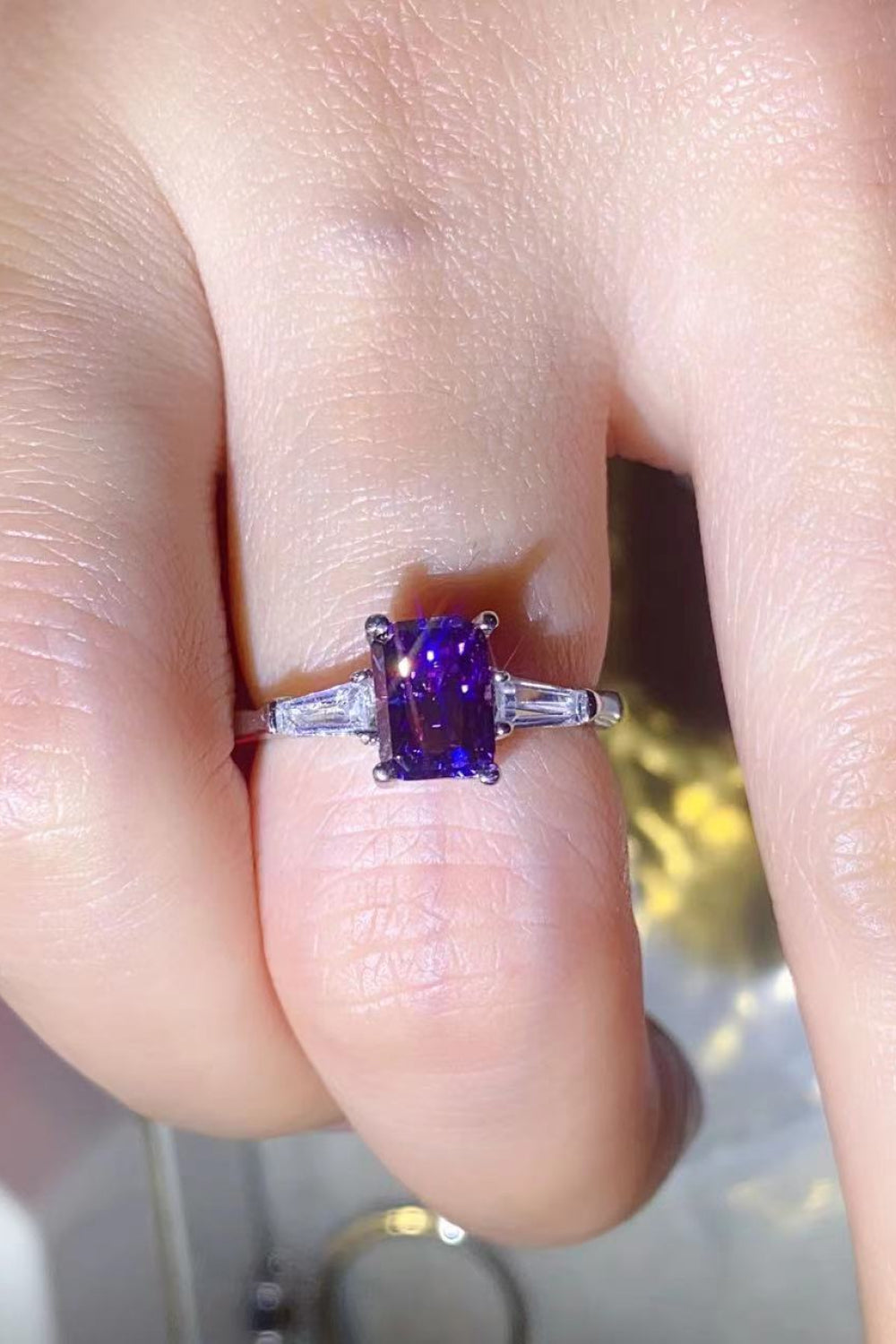 1 Carat Moissanite Platinum-Plated Rectangle Ring in Purple - Tophatter Deals