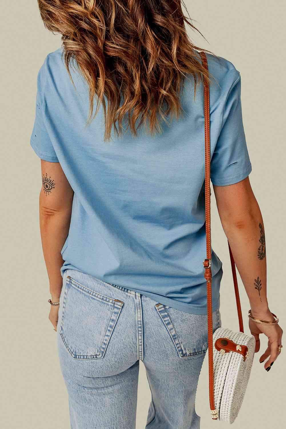 Distressed Round Neck Tee Women's T-Shirts - Tophatter Daily Deals