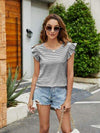 Plaid Ruffled Round Neck Cap Sleeve T-Shirt Women's T-Shirts - Tophatter Daily Deals