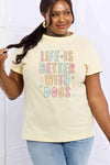 Simply Love Full Size LIFE IS BETTER WITH DOGS Graphic Cotton Tee Ivory Women's T-Shirts - Tophatter Daily Deals