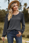 Eyelet Round Neck Flounce Sleeve T-Shirt Charcoal Women's T-Shirts - Tophatter Daily Deals