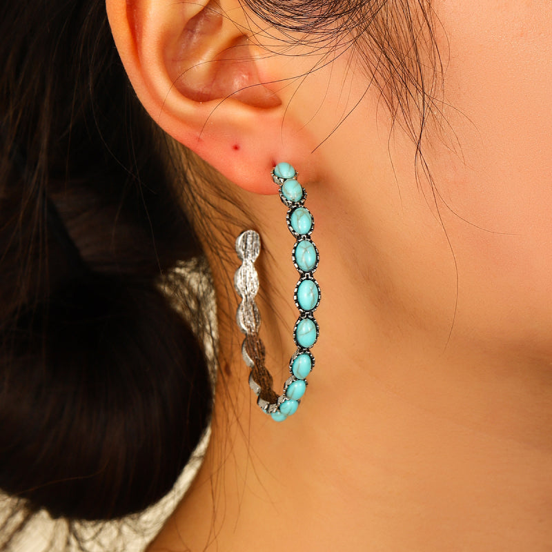 Artificial Turquoise C-Hoop Earrings Earrings - Tophatter Daily Deals