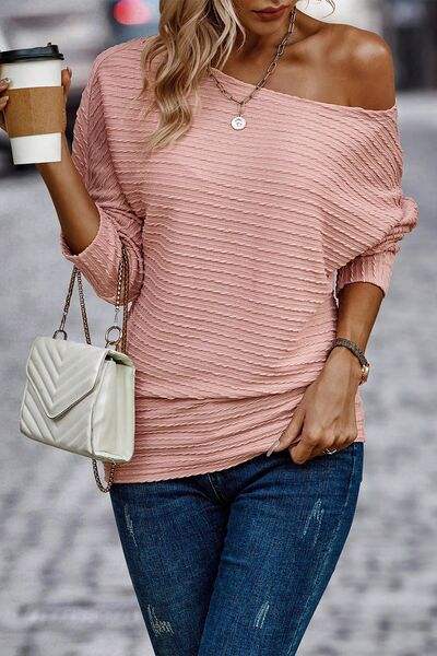 Texture Round Neck Long Sleeve Top Blouses - Tophatter Daily Deals