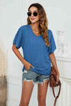 V-Neck Side Ruched Tee Cobalt Blue Women's T-Shirts - Tophatter Daily Deals