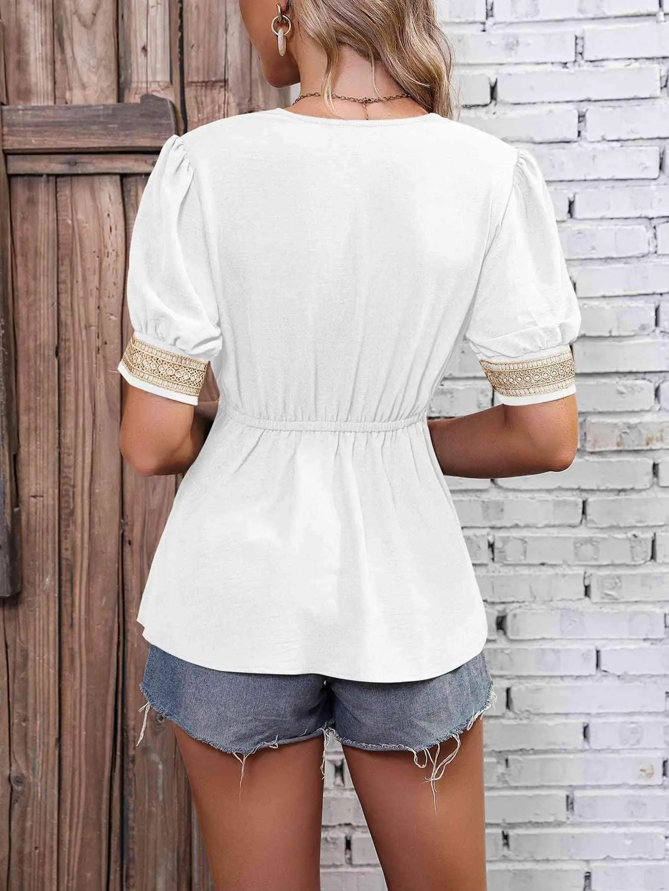 Contrast V-Neck Babydoll Top Blouses - Tophatter Daily Deals