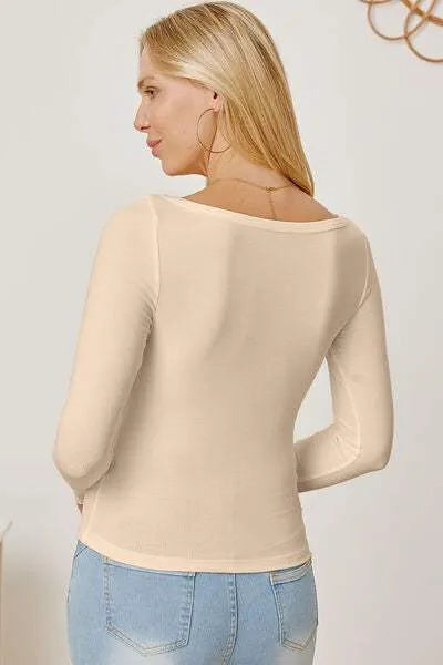 Square Neck Long Sleeve T-Shirt Women's T-Shirts - Tophatter Daily Deals
