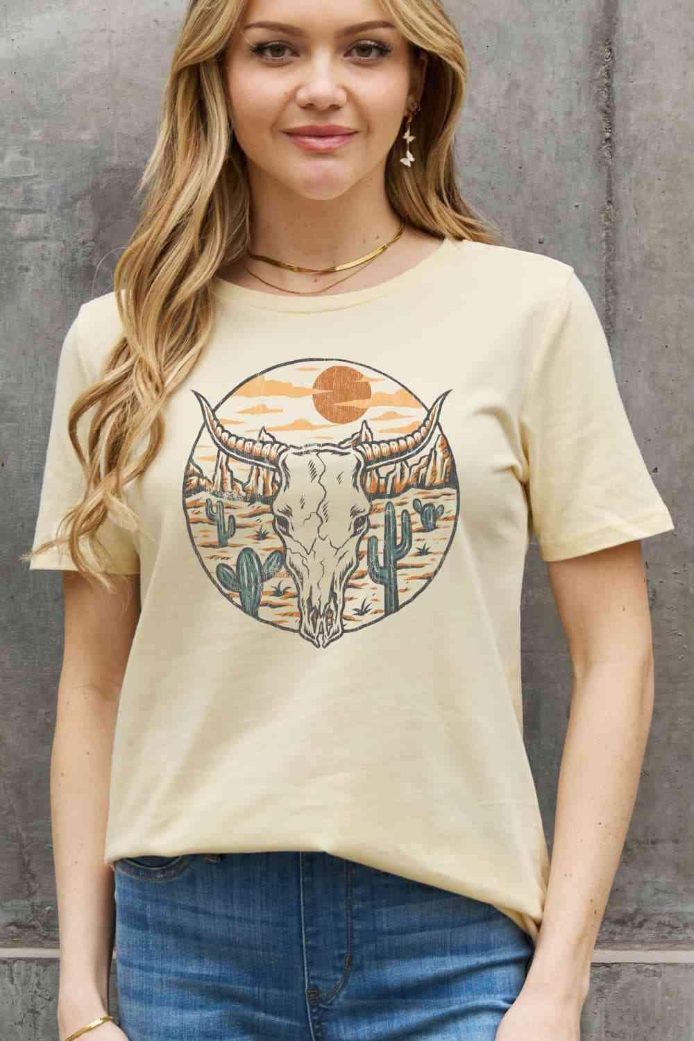 Simply Love Full Size Bull Cactus Graphic Cotton Tee - Tophatter Daily Deals