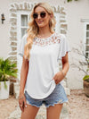 Lace Detail Round Neck Short Sleeve T-Shirt Women's T-Shirts - Tophatter Daily Deals