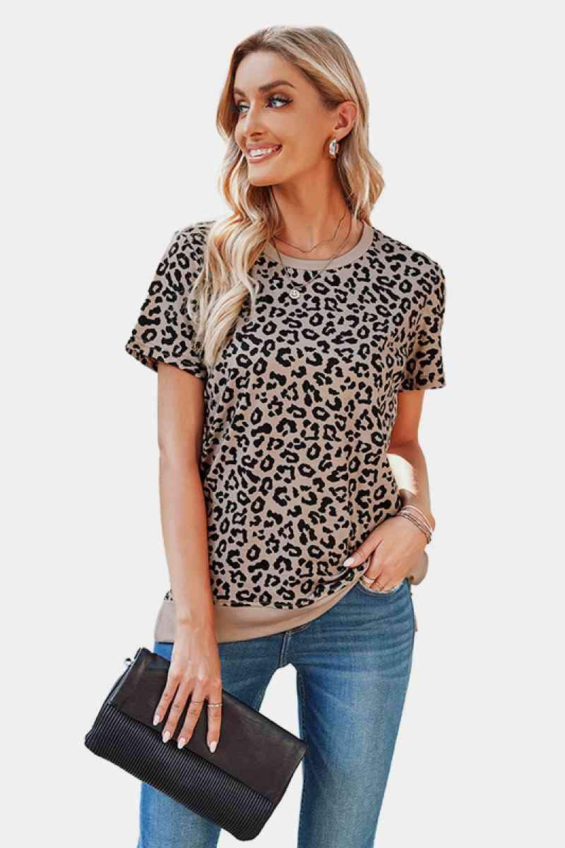 Leopard Print Short Sleeve Tee Leopard Women's T-Shirts - Tophatter Daily Deals