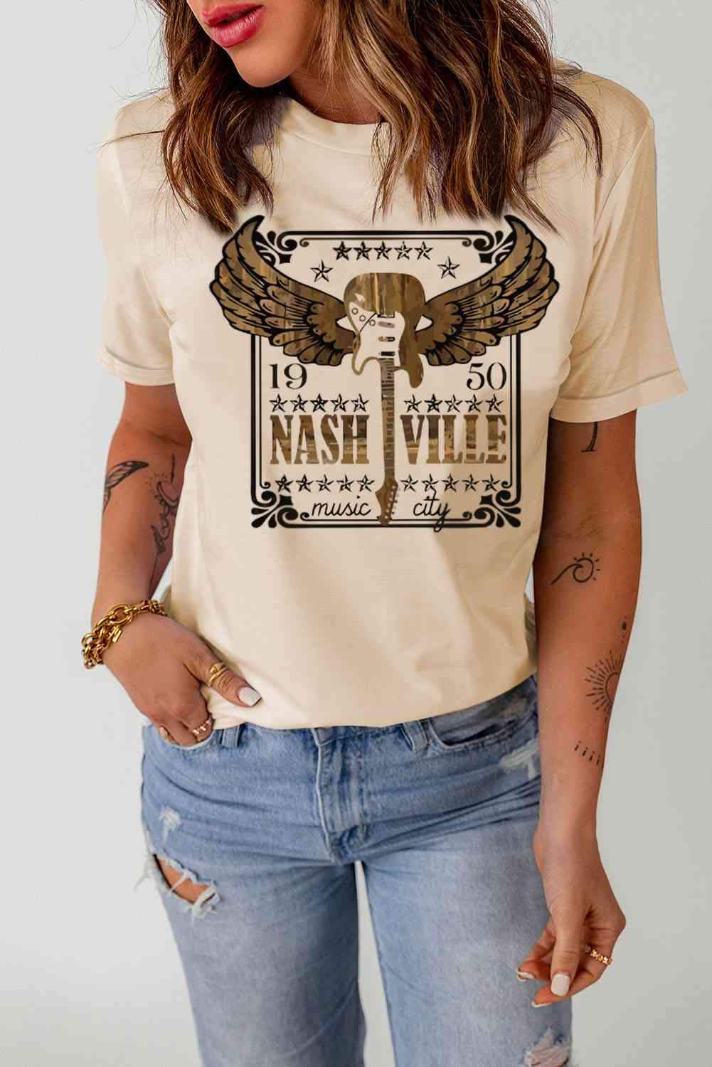 1950 NASHVILLE MUSIC CITY Graphic Tee Shirt Women's T-Shirts - Tophatter Daily Deals