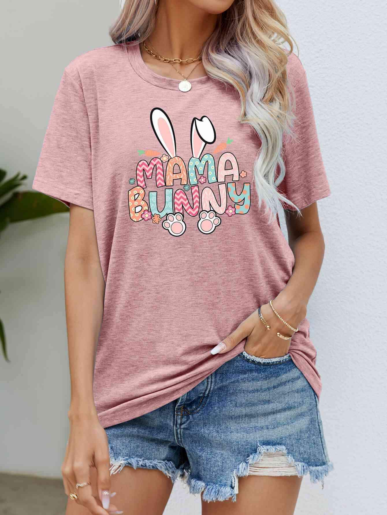 MAMA BUNNY Easter Graphic Short Sleeve Tee Dusty Pink Women's T-Shirts - Tophatter Daily Deals