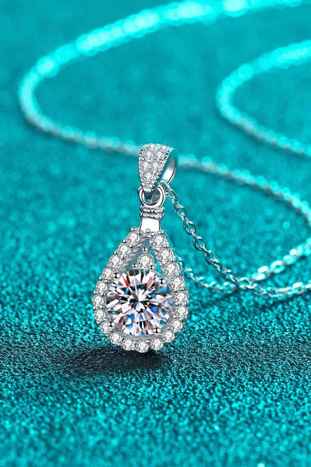 2 Carat Moissanite Teardrop Pendant 925 Sterling Silver Necklace Moissanite - Tophatter Daily Deals