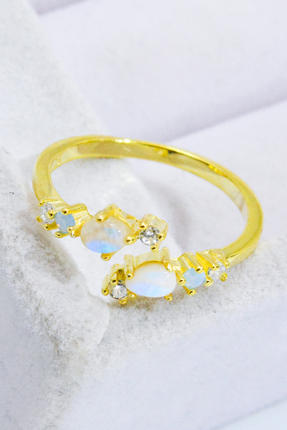 Natural Moonstone and Zircon Open Ring - Tophatter Deals