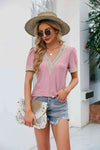 Contrast V-Neck Puff Sleeve Top Blouses - Tophatter Daily Deals